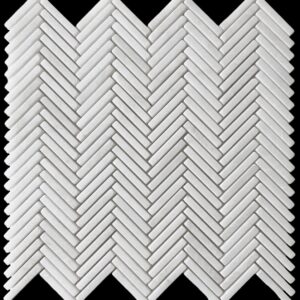 Thassos Tumbled Marble”Tweed” Herringbone Mosaic