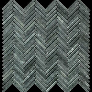 Taj Green Tumbled Marble”Tweed” Herringbone Mosaic