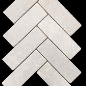 Crema Serena Tumbled Marble Herringbone Mosaic