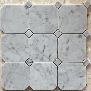 Carrara Oct & Dot Honed Marble Mosaic