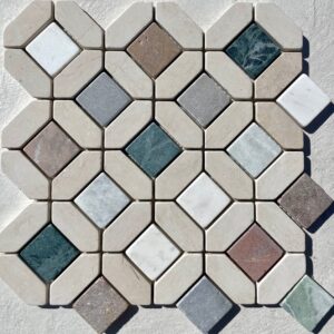 Mixed Marble Squares With Beige Marble Border Honed Mosaic