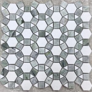 Thassos White/Jade Green Honed Marble Montreal Mosaic