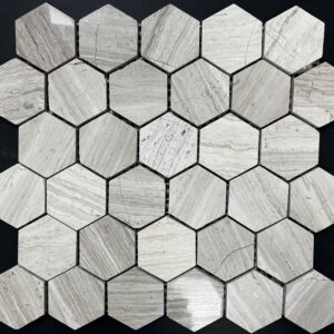 White Travertine Vein Cut Look Hex Mosaic