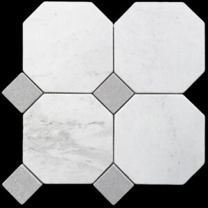 Bianco Oro Light Oct & Cinder Grey Dot Tumbled Marble Mos
