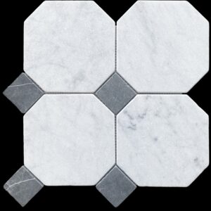Carrara Oct & Nero Marquina Dot Tumbled Marble Mos