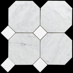 Carrara C Oct & Thassos Dot Honed Marble Mosaic