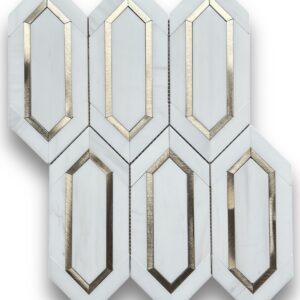 Gold Aluminium and Honed Dolomite Marble Lux Picket Mosaic