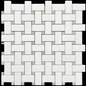 Thassos Polished & Polished Verdi Dot Basketweave Mosaic