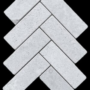 Grey Trav Cross Cut Tumbled Herringbone Marble Mosaic