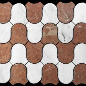 Rojo Alicante & Bianco Oro Light Honed Marble Onda Mosaic