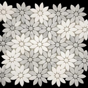 Carrara D & Thassos Honed Marble Daisy Mosaic