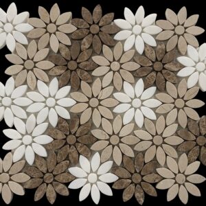 Dk Emperador,crema & Thassos Honed Marble Daisy Mosaic