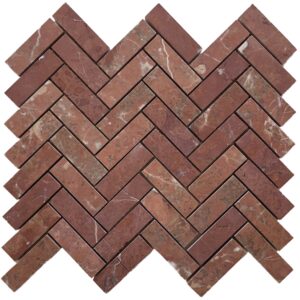 Red Travertine Honed Marble Herringbone Mosaic