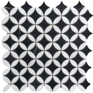 Nero Marquina and Thassos White Petal Honed Marble Acicular