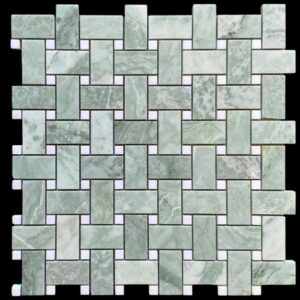 Mente Green & Thassos Dot Honed Marble Basketweave Mosaic