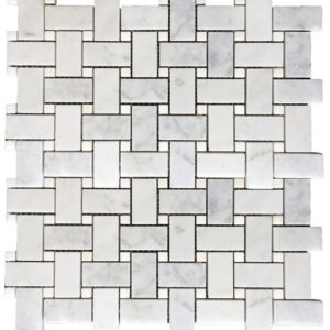 Carrara & Thassos Dot Honed Marble Basketweave Mosaic