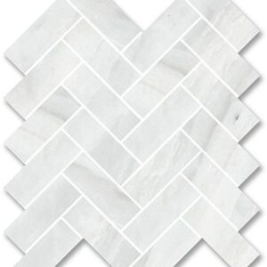 Pearl White Honed Marble Herringbone Mosaic