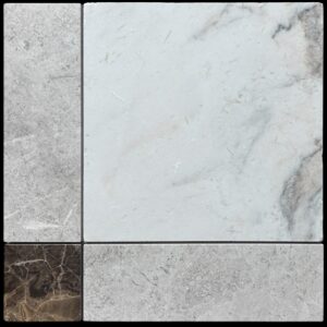 Bianco Oro, Tundra Grey & Emperador Honed Lyon Mos