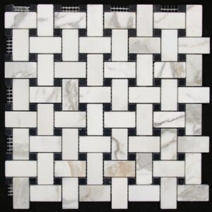 Calacatta With Nero Dot Honed Basketweave