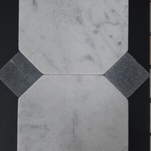 Carrara Octagon With Nero Marquina Dot Tumbled Marble