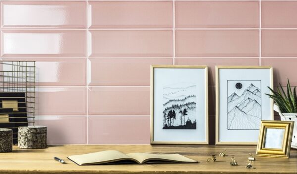 Dusty-pink Gloss Craquele Bevel Subway Andora