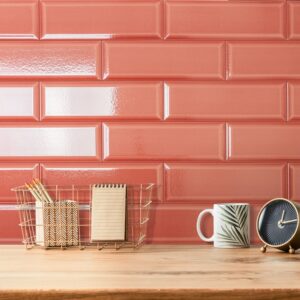 Salmon-pink Gloss Craquele Bevel Subway Andora