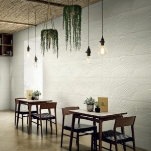 White Matt Leaf Pattern Abstract 3d Pressmetal Style Tile