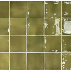 Olive-green Gloss Handmade Look Ceramic Tile
