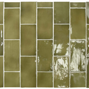 Olive-green Gloss Handmade Look Ceramic Tile