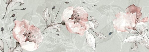 Pink Flowers on Green Background Feature Tile