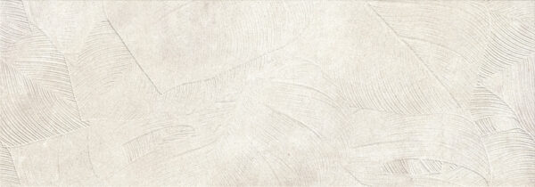 White Embossed Palm Leaves Matt Cream Background Feature