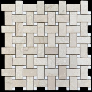 Botticino & Thassos Dot Honed Basketweave Marble