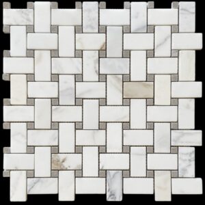 Calacatta Gold & Cinder Grey Dot Honed Basketweave Marble