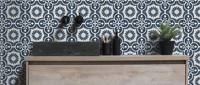 NAVY BLUE MARRASKESH MATT ARTISAN ENCAUSTIC LOOK TILE