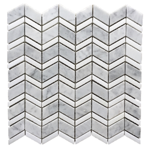 CARRARA & THASSOS CHEVRON HONED MARBLE MOSAIC