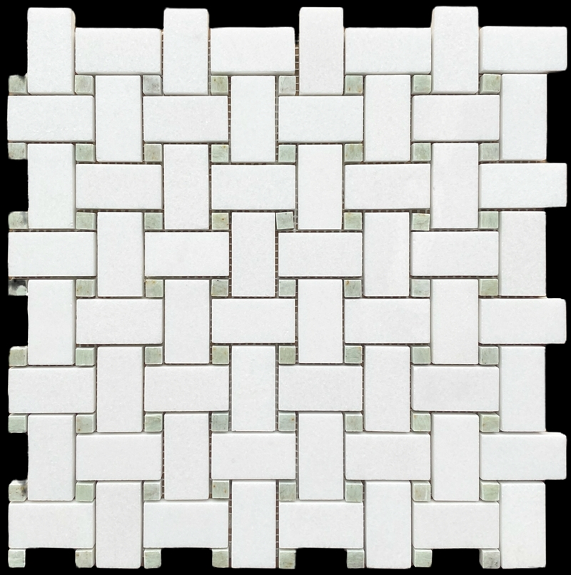 THASSOS POLISHED & POLISHED VERDI DOT BASKETWEAVE MOSAIC