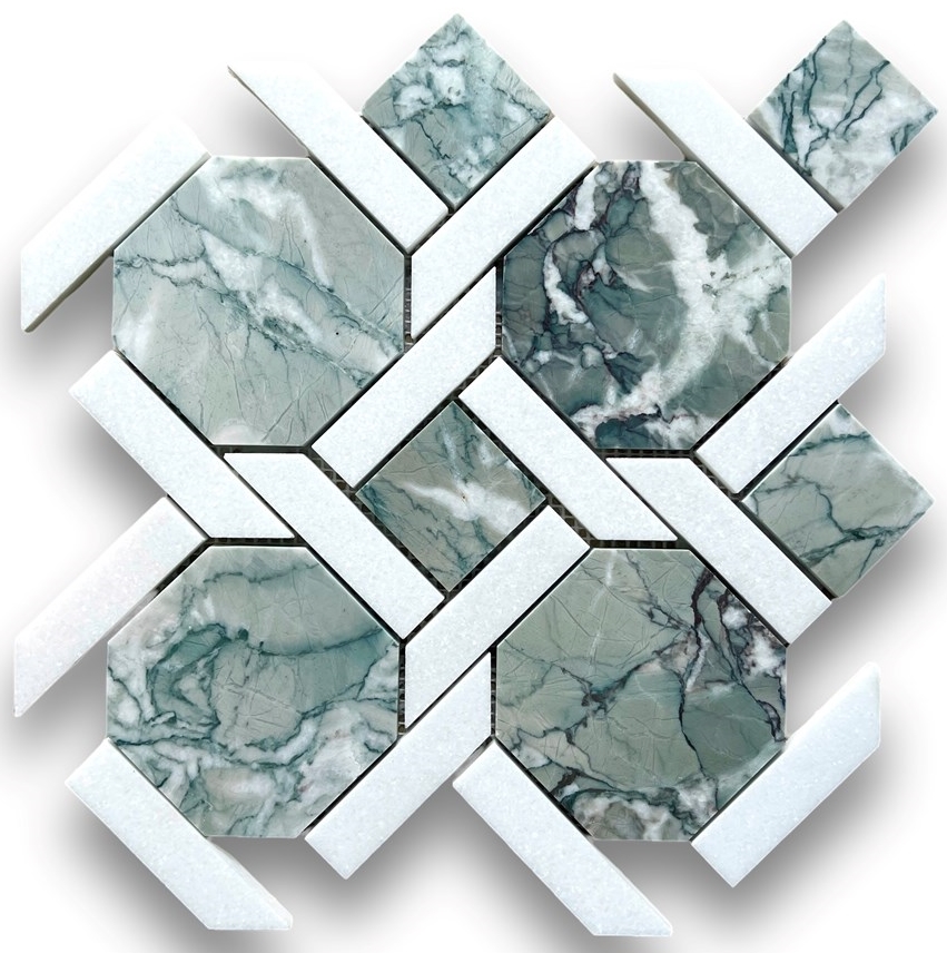 VERDI ANTIGUA OCTAGON & THASSOS HONED MARBLE